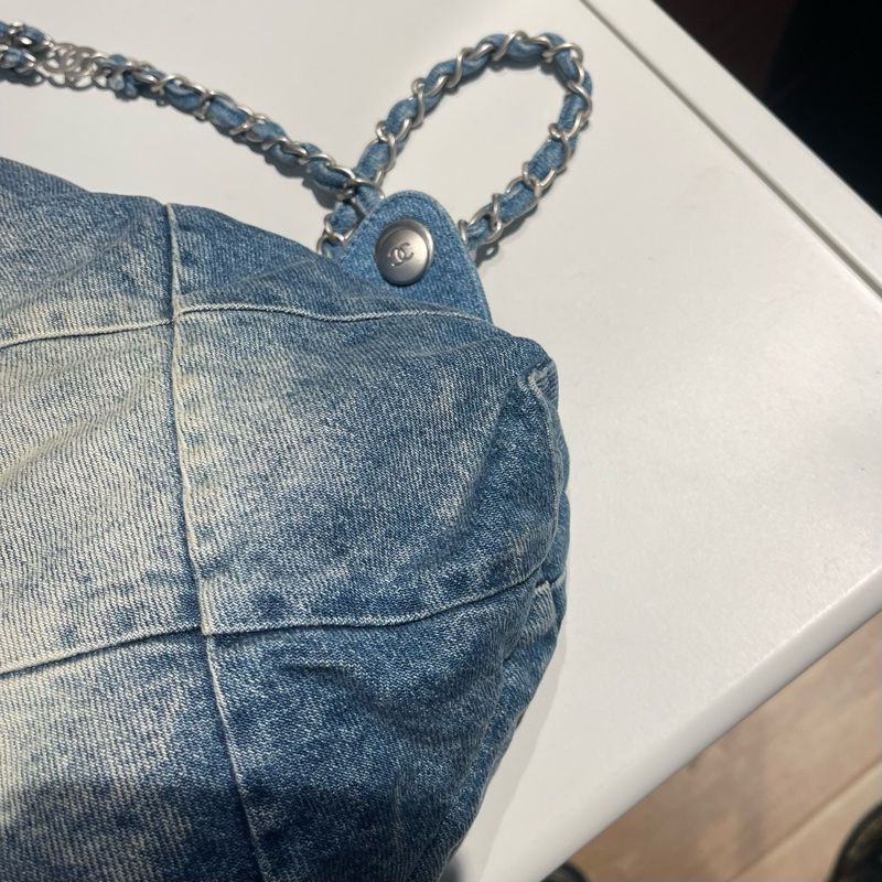 Chanel香奈兒牛仔銀扣22bag小號雙肩包 芯片-8