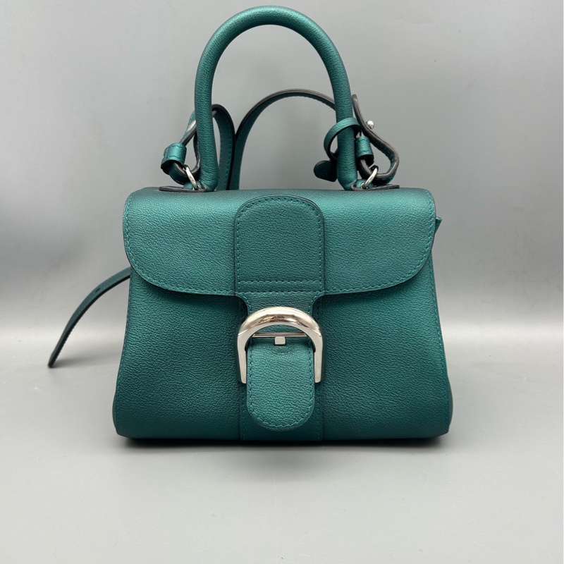 Delvaux Brillant mini綠色牛皮手提包 銀色馬銜扣 尺寸20×16×11.5cm-0