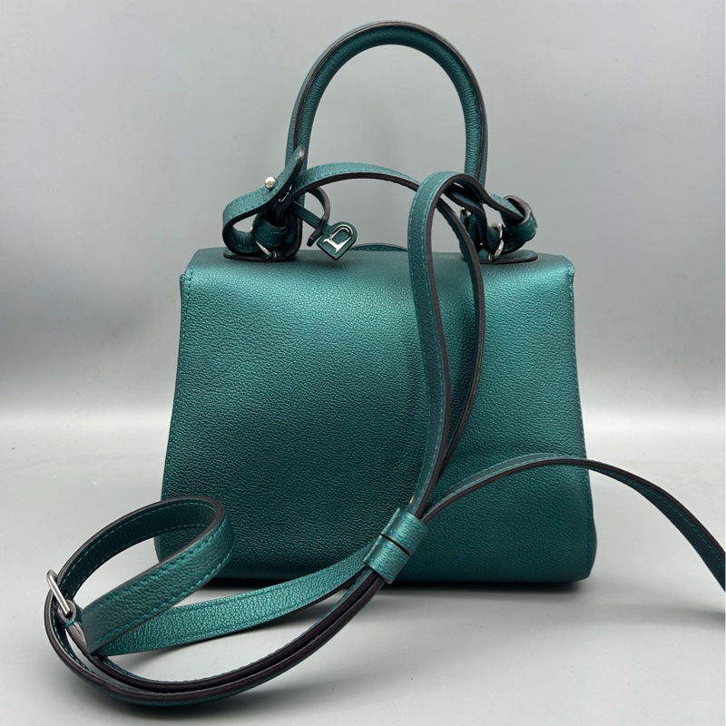 Delvaux Brillant mini綠色牛皮手提包 銀色馬銜扣 尺寸20×16×11.5cm-1