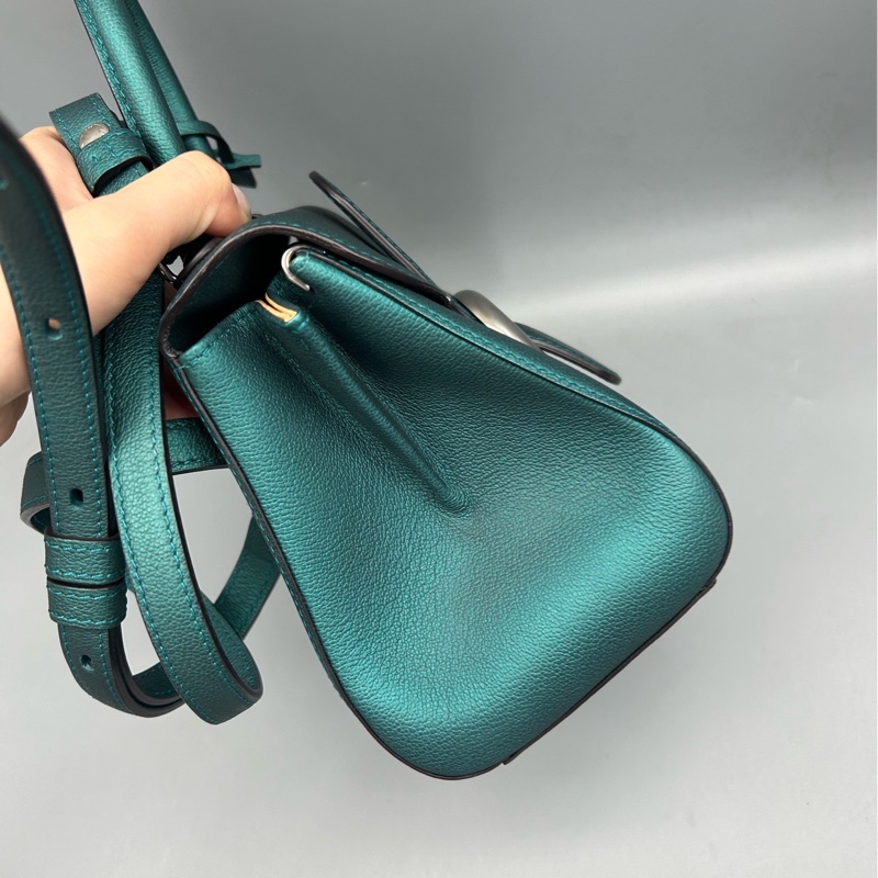 Delvaux Brillant mini綠色牛皮手提包 銀色馬銜扣 尺寸20×16×11.5cm-3