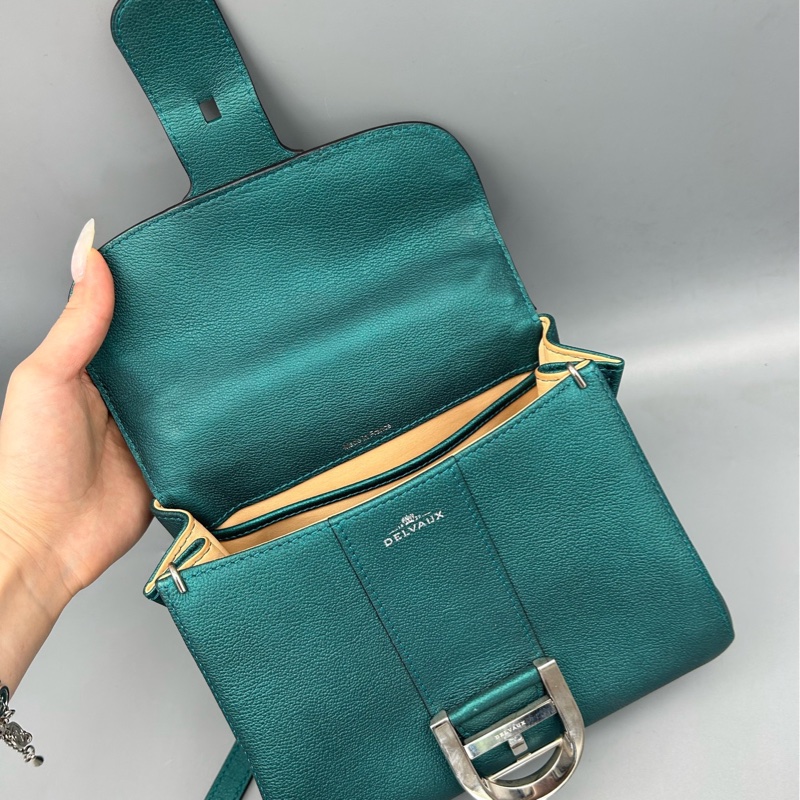 Delvaux Brillant mini綠色牛皮手提包 銀色馬銜扣 尺寸20×16×11.5cm-4