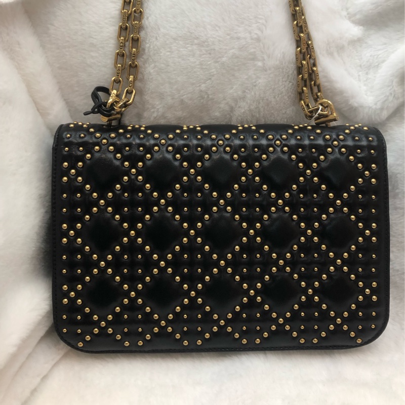 Dior 黑金菱格鏈條 羊皮 手袋 XC308-2