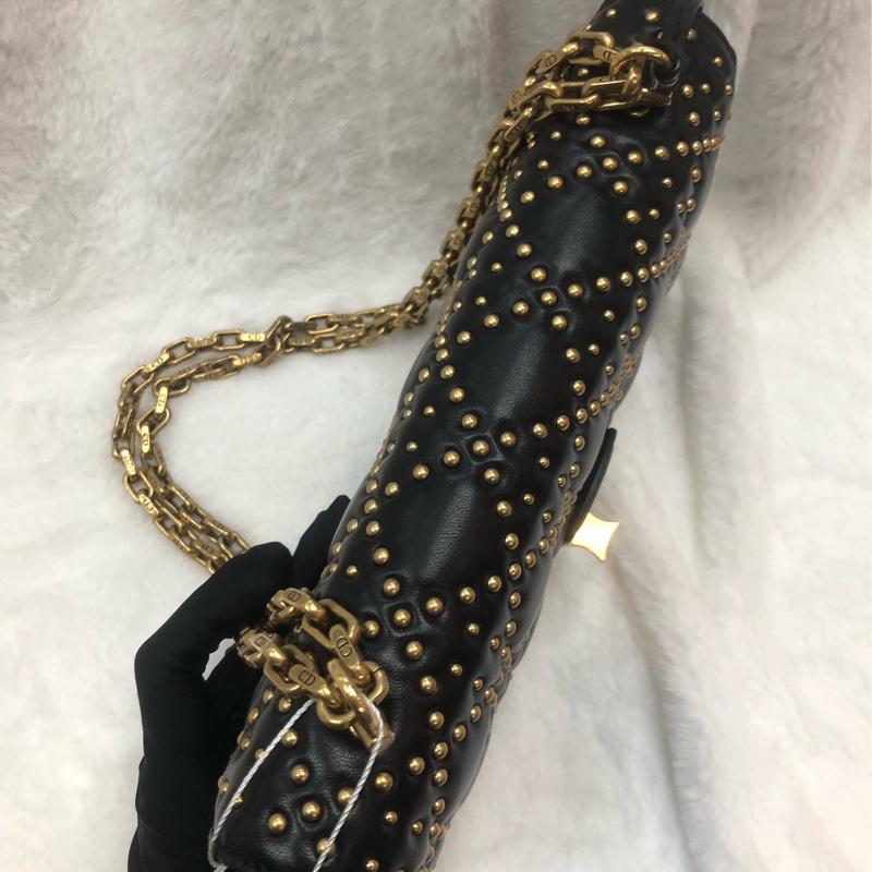 Dior 黑金菱格鏈條 羊皮 手袋 XC308-9