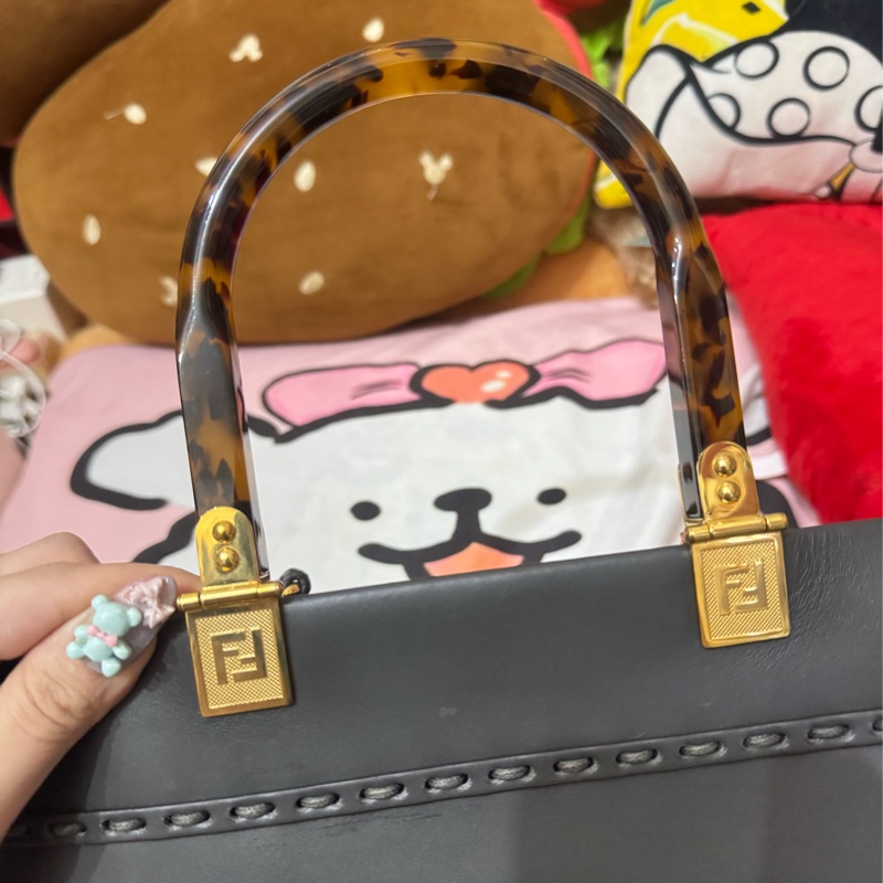 FENDI Sunshine 鴿灰色皮革與錦蛇皮手提袋-10
