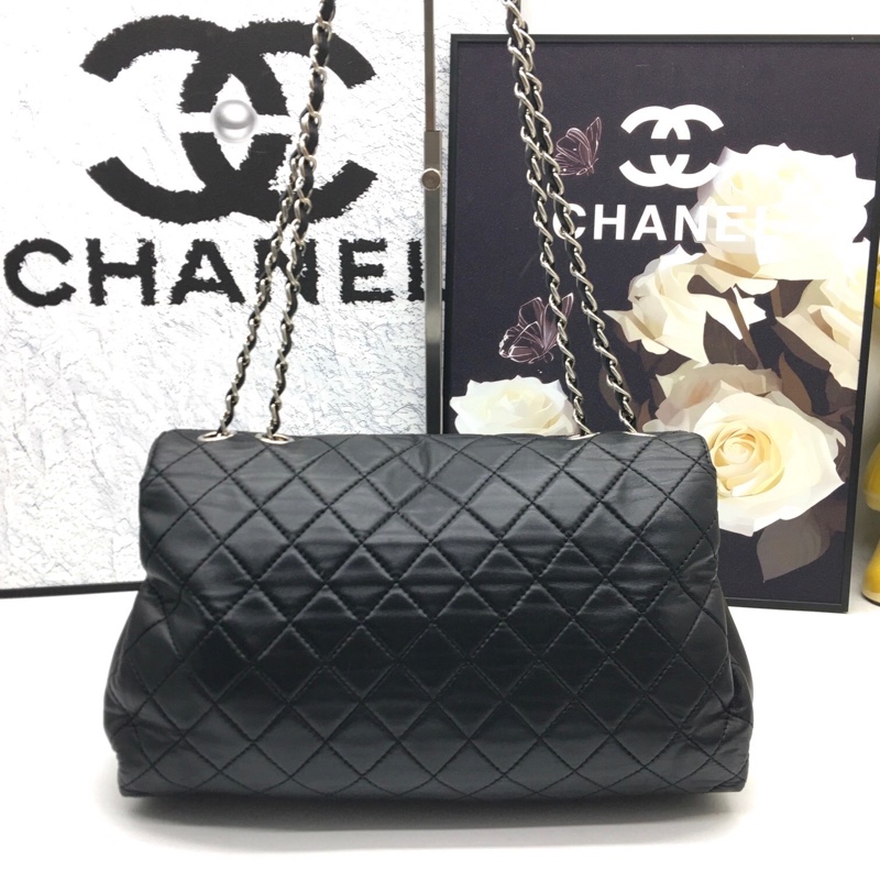 CHANEL香奈兒黑銀色經典機場包 鐳射20開，尺寸：30*19*11，-4