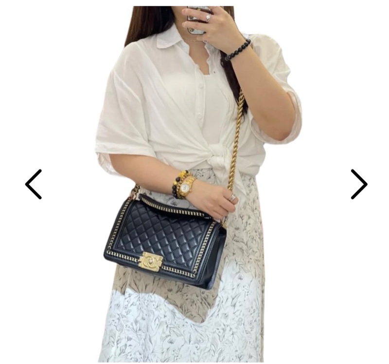 CHANEL Old Medium Boy 25 cm 頂部提手小牛皮 黑色 金、釦錬-21