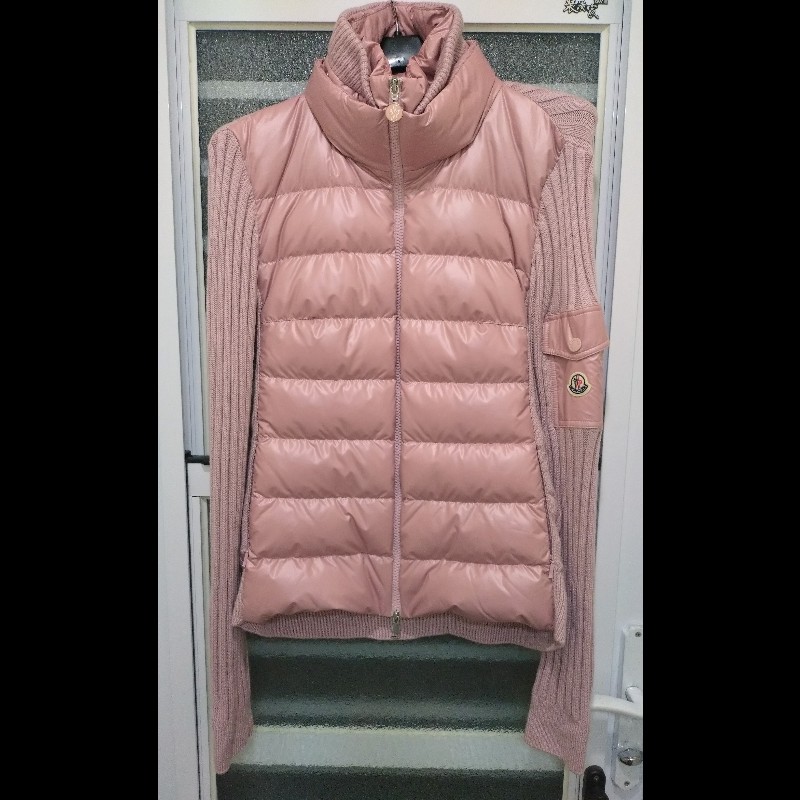 Moncler 粉色羽絨拼毛線針織外套-0