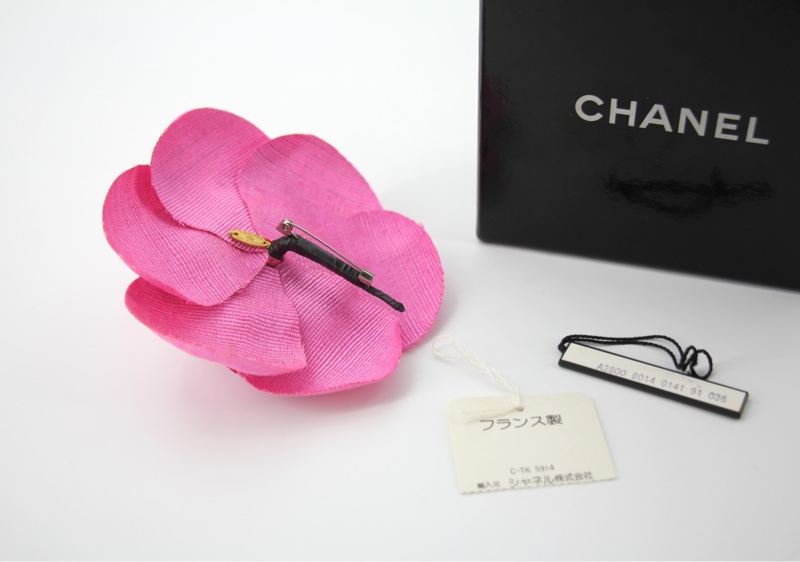 Chanel Vintage 81-85 帆布桃紅色山茶花胸針-4