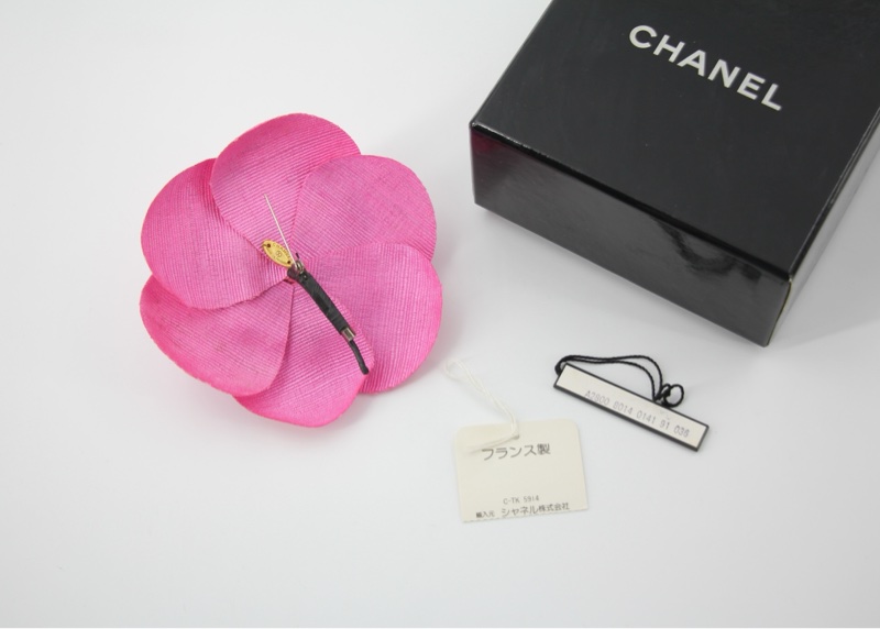 Chanel Vintage 81-85 帆布桃紅色山茶花胸針-6