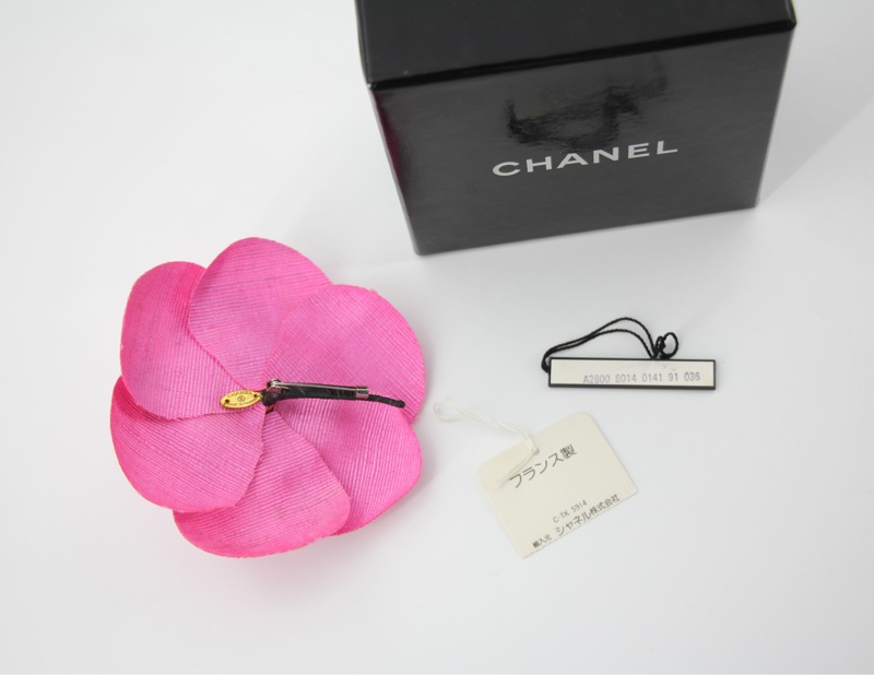 Chanel Vintage 81-85 帆布桃紅色山茶花胸針-10