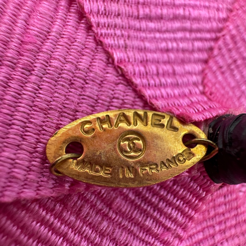 Chanel Vintage 81-85 帆布桃紅色山茶花胸針-12