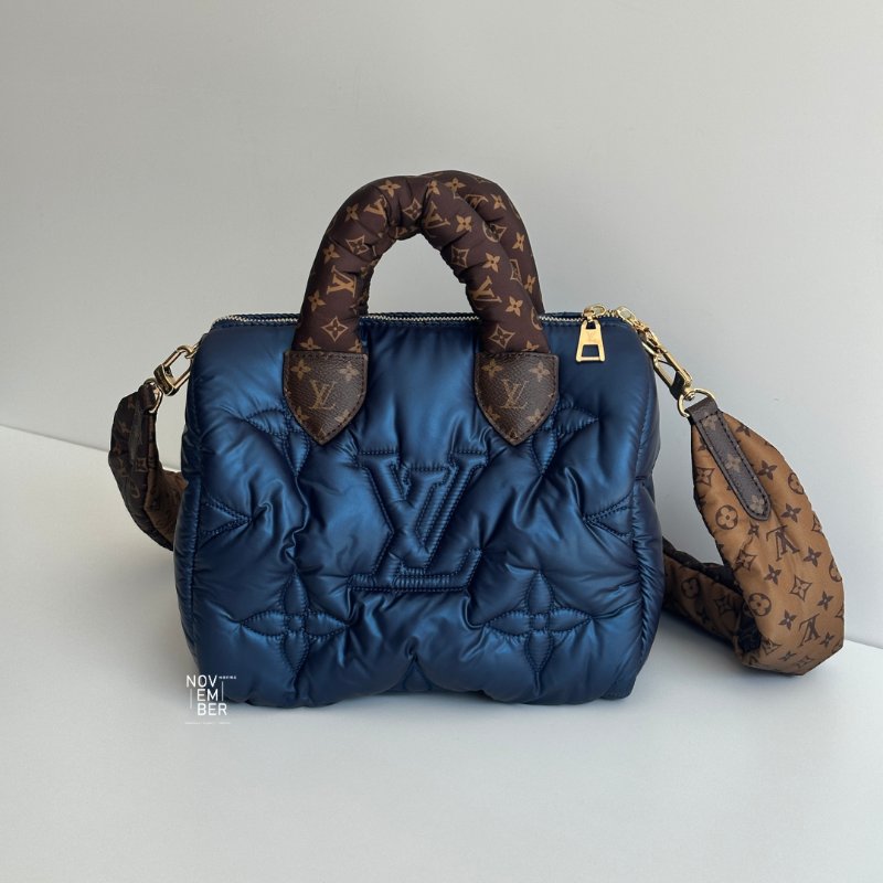 99新🆕 Louis Vuitton LV 路易威登 Bandoulière Speedy 25 炫藍色老花背帶-0