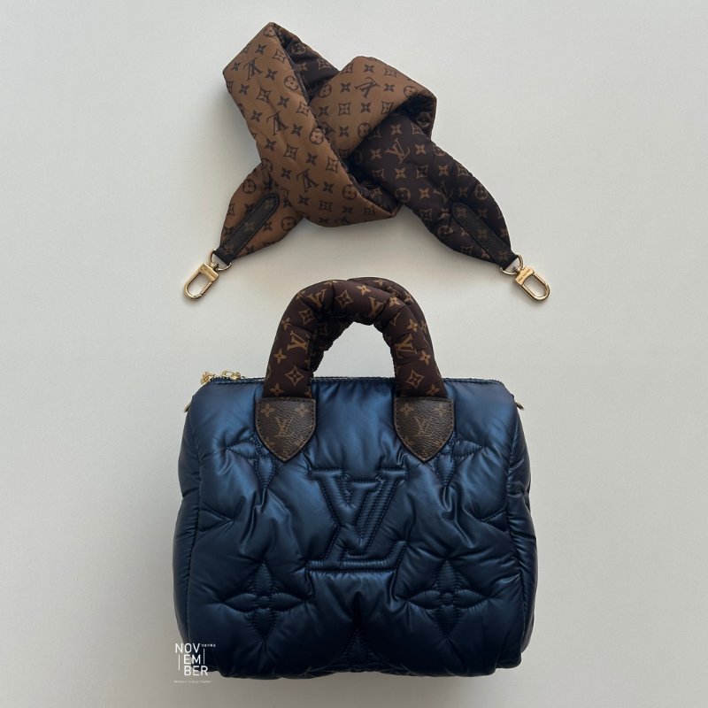 99新🆕 Louis Vuitton LV 路易威登 Bandoulière Speedy 25 炫藍色老花背帶-1