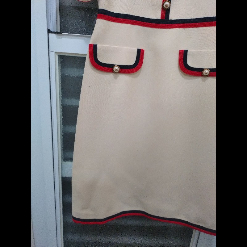 Gucci 米色底紅藍邊短袖洋裝-1
