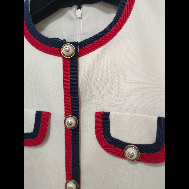 Gucci 米色底紅藍邊短袖洋裝-3