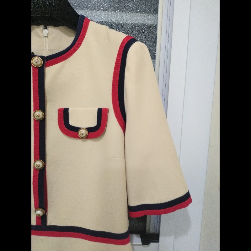 Gucci 米色底紅藍邊短袖洋裝-4