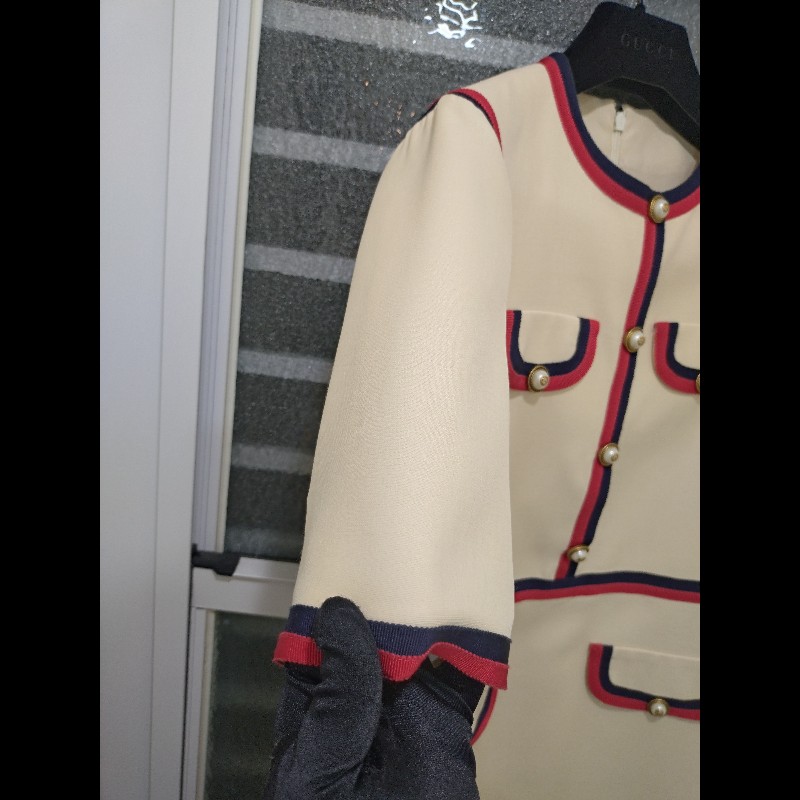 Gucci 米色底紅藍邊短袖洋裝-6