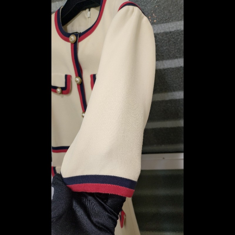 Gucci 米色底紅藍邊短袖洋裝-10