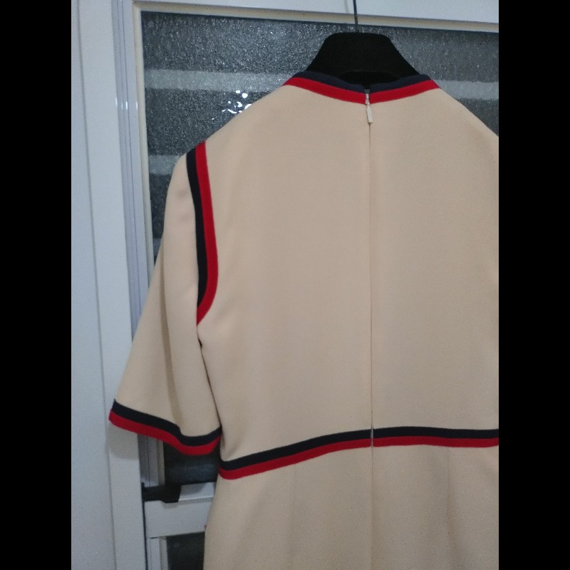 Gucci 米色底紅藍邊短袖洋裝-12