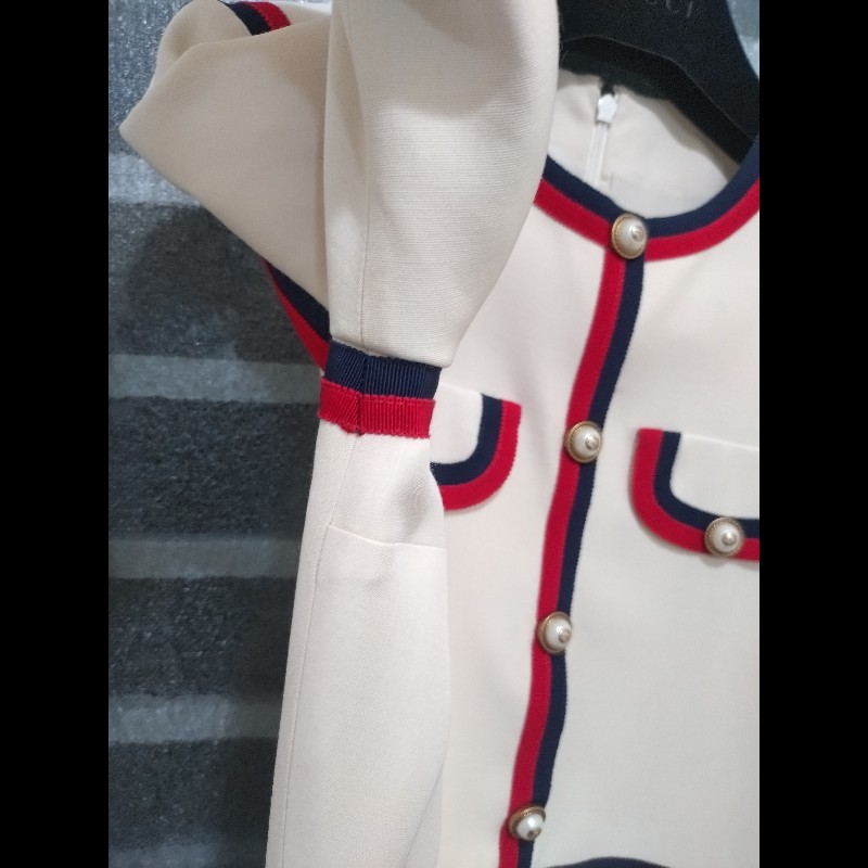 Gucci 米色底紅藍邊短袖洋裝-14