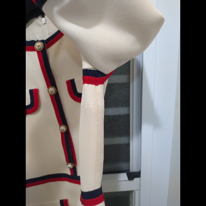 Gucci 米色底紅藍邊短袖洋裝-15