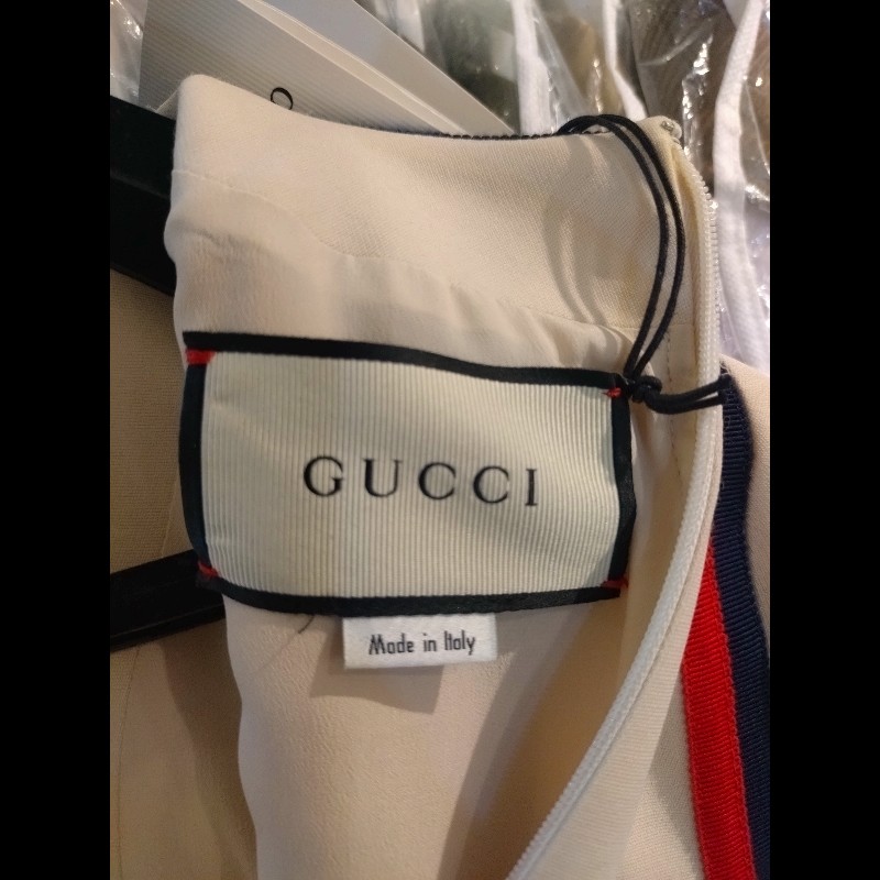 Gucci 米色底紅藍邊短袖洋裝-16