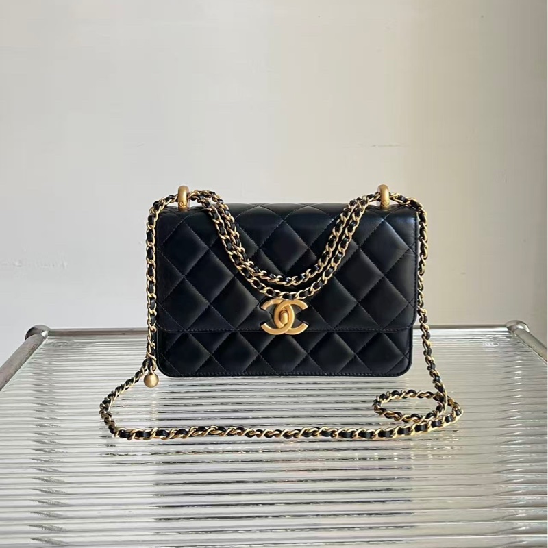 Chanel/香奈兒黑金雙金珠大號,金珠可調節鏈條尺寸絕美,尺寸:22 × 14 × 8-0