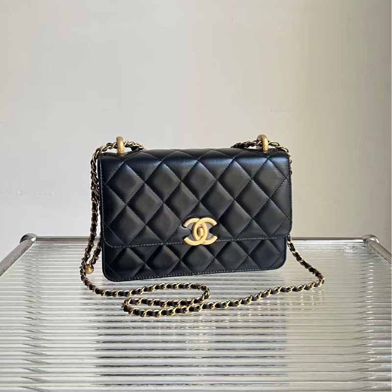 Chanel/香奈兒黑金雙金珠大號,金珠可調節鏈條尺寸絕美,尺寸:22 × 14 × 8-1
