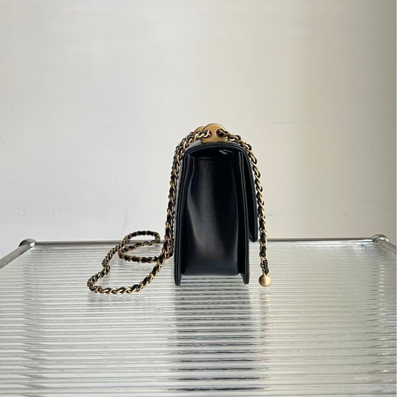 Chanel/香奈兒黑金雙金珠大號,金珠可調節鏈條尺寸絕美,尺寸:22 × 14 × 8-3
