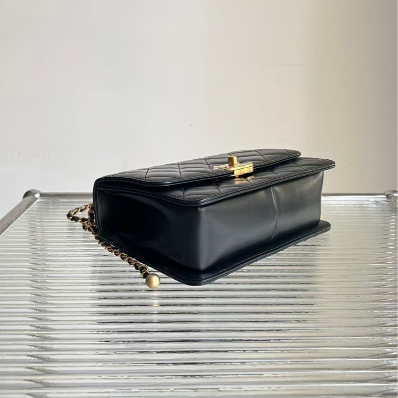 Chanel/香奈兒黑金雙金珠大號,金珠可調節鏈條尺寸絕美,尺寸:22 × 14 × 8-8
