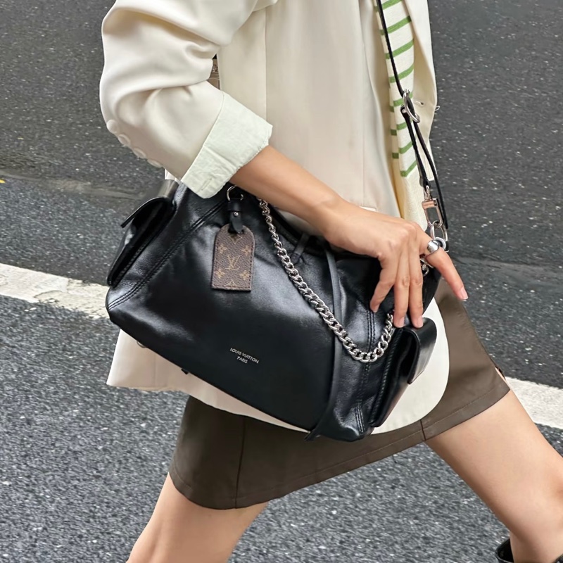 LV 黑武士大全配Louis Vuitton 黑色小羊皮 CarryAll Cargo Vibe PM 肩背包 原花拼接 M24861-3