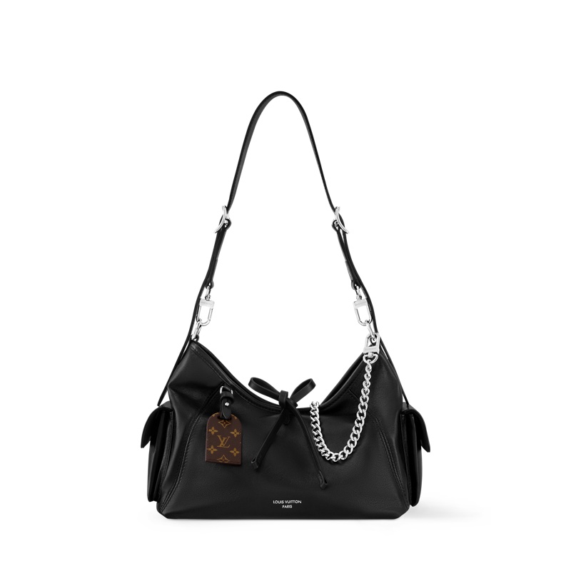 LV 黑武士大全配Louis Vuitton 黑色小羊皮 CarryAll Cargo Vibe PM 肩背包 原花拼接 M24861-8