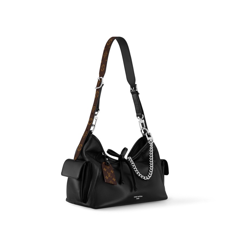 LV 黑武士大全配Louis Vuitton 黑色小羊皮 CarryAll Cargo Vibe PM 肩背包 原花拼接 M24861-9