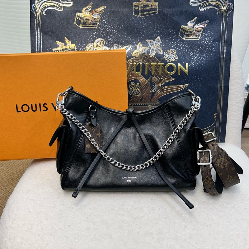 LV 黑武士大全配Louis Vuitton 黑色小羊皮 CarryAll Cargo Vibe PM 肩背包 原花拼接 M24861-11