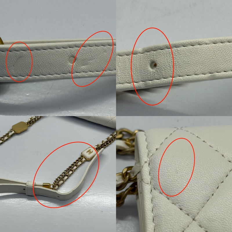 CHANEL 香奈兒 白色菱格紋羊皮鏈條小包 RFID-8