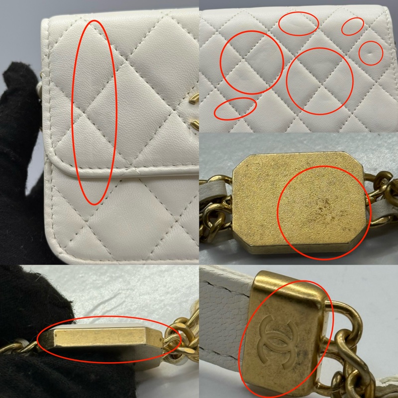 CHANEL 香奈兒 白色菱格紋羊皮鏈條小包 RFID-9