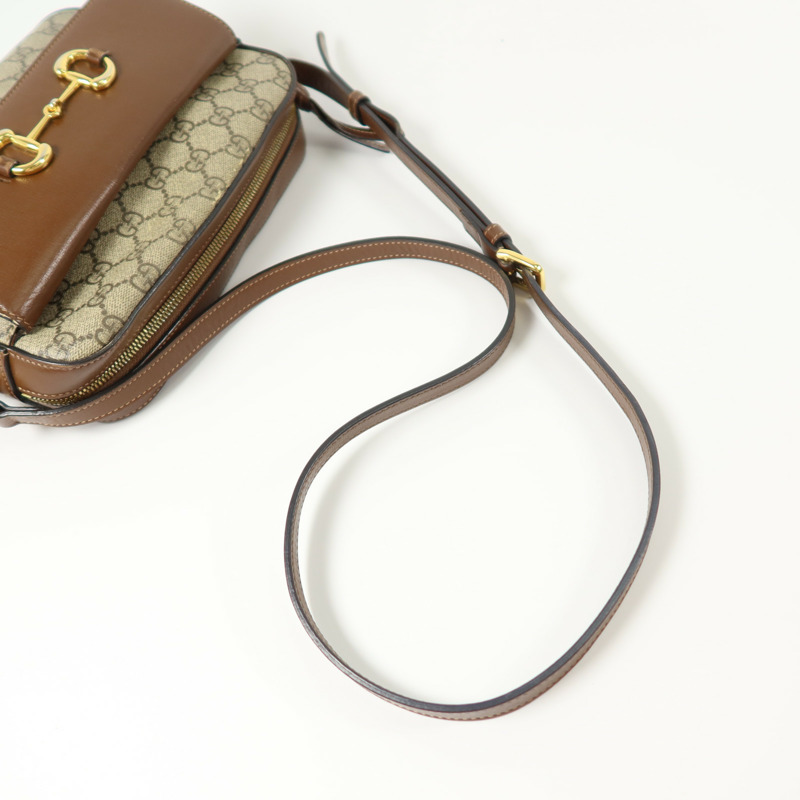 GUCCI 塗層帆布Horsebit 1955金扣肩背袋-8