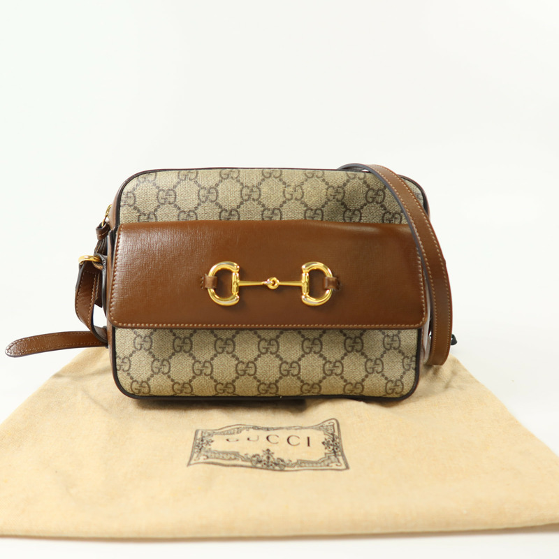 GUCCI 塗層帆布Horsebit 1955金扣肩背袋-9