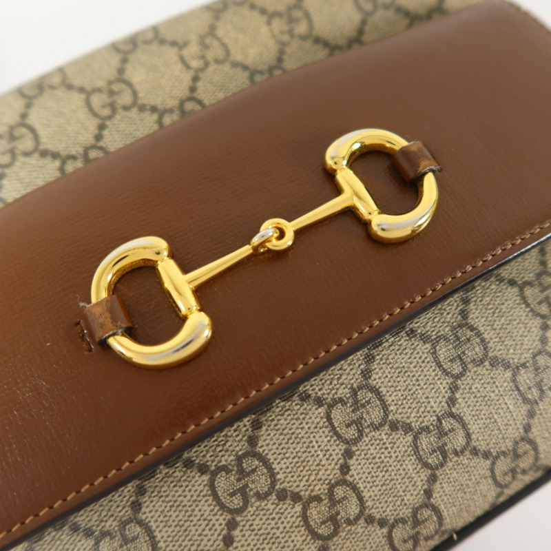 GUCCI 塗層帆布Horsebit 1955金扣肩背袋-16