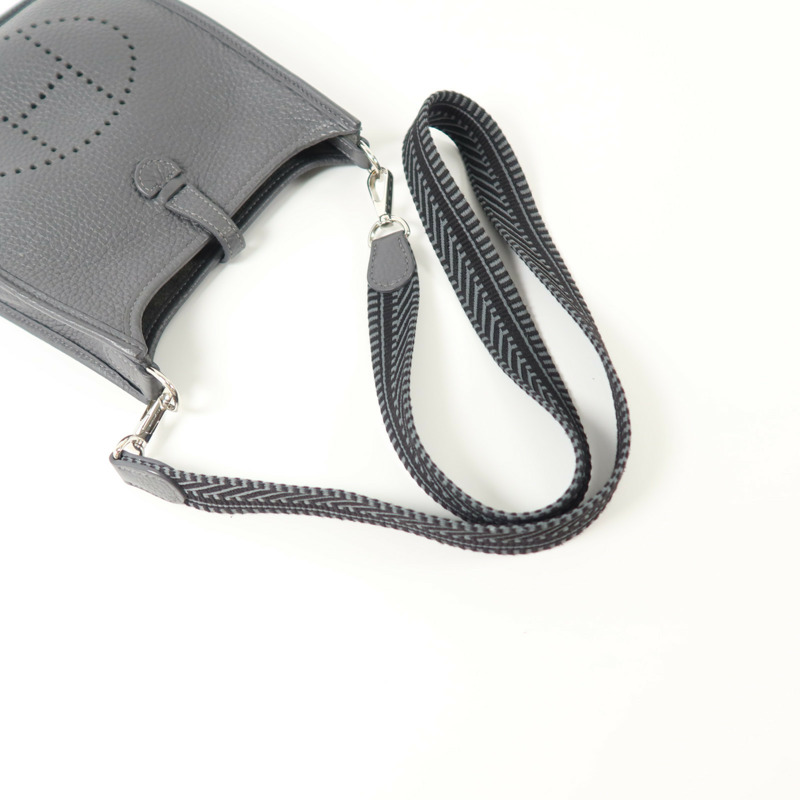HERMES Clemence皮革Evelyne TPM銀扣肩背袋Gris Misty-7