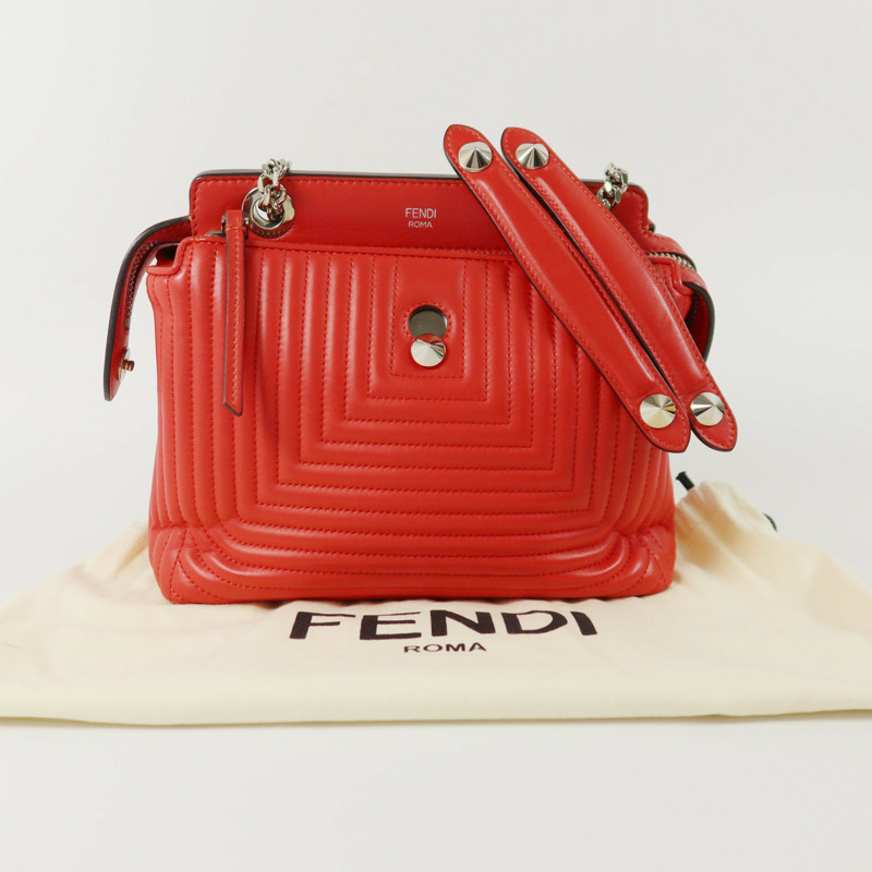 FENDI 牛皮皮革Dotcom Click銀扣鏈帶肩背袋-9