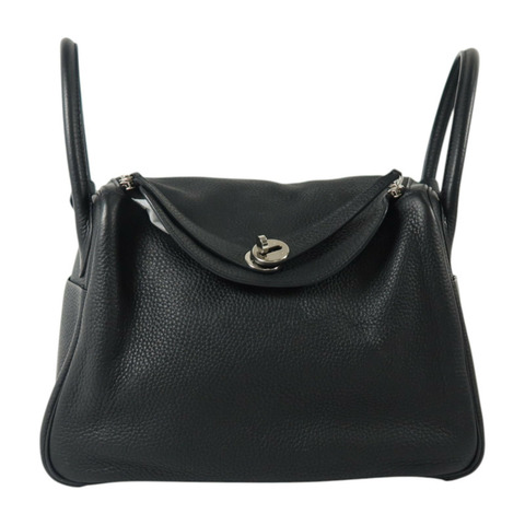 HERMES Clemence皮革Lindy 30銀扣手挽肩背兩用袋Noir