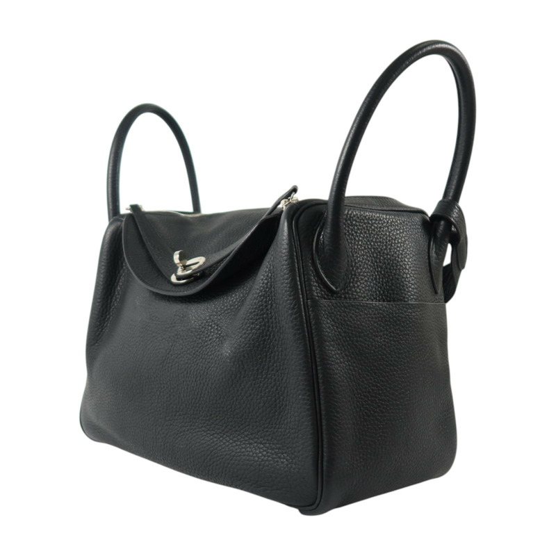 HERMES Clemence皮革Lindy 30銀扣手挽肩背兩用袋Noir-2