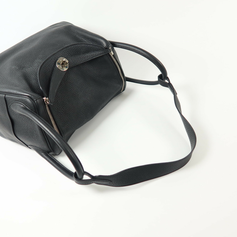 HERMES Clemence皮革Lindy 30銀扣手挽肩背兩用袋Noir-7