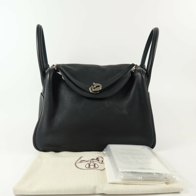 HERMES Clemence皮革Lindy 30銀扣手挽肩背兩用袋Noir-9