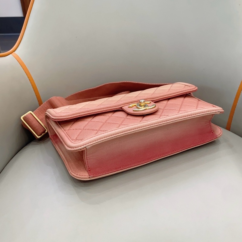 Chanel 香奈兒 漸變珊瑚粉魚子醬小牛皮cf口蓋包，正品保真-4