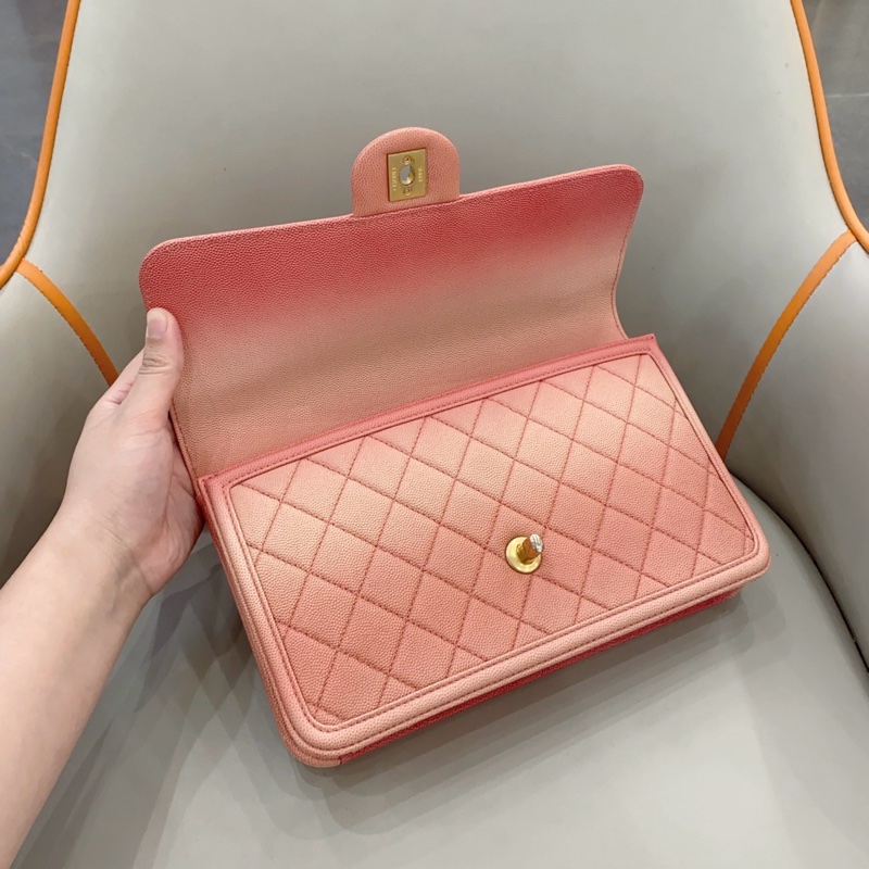 Chanel 香奈兒 漸變珊瑚粉魚子醬小牛皮cf口蓋包，正品保真-5