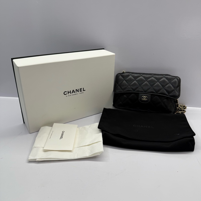 CHANEL 香奈兒 黑色菱格紋牛皮拼尼龍Foldable 購物袋/鏈條肩背包 兩用包-2