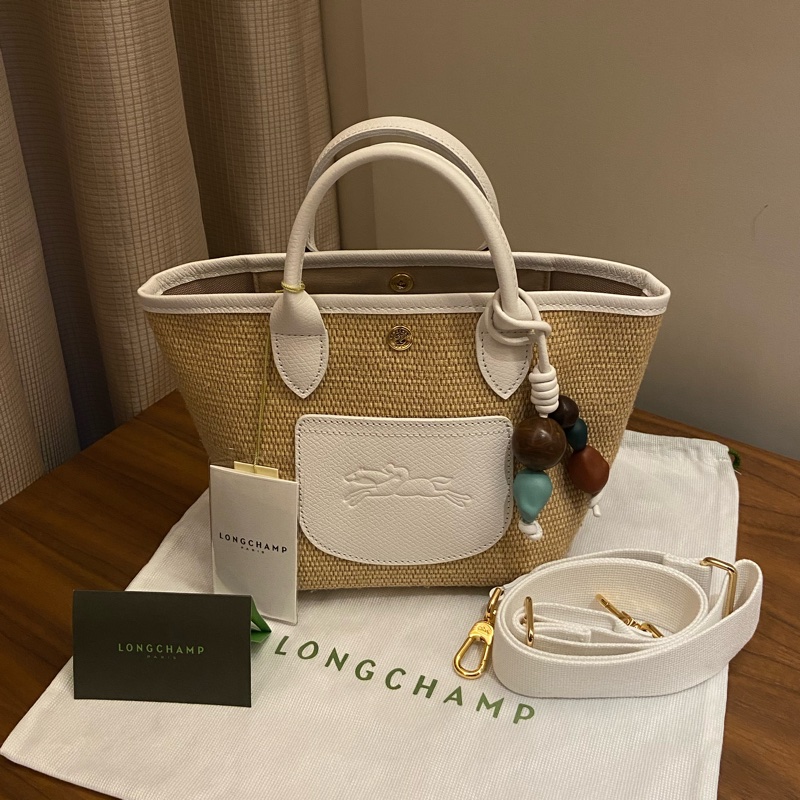 全新 LONGCHAMP 前口袋編織寬背帶串珠兩用提籃包-0