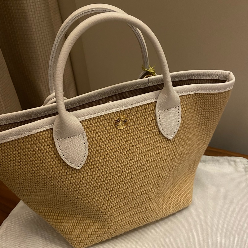全新 LONGCHAMP 前口袋編織寬背帶串珠兩用提籃包-2